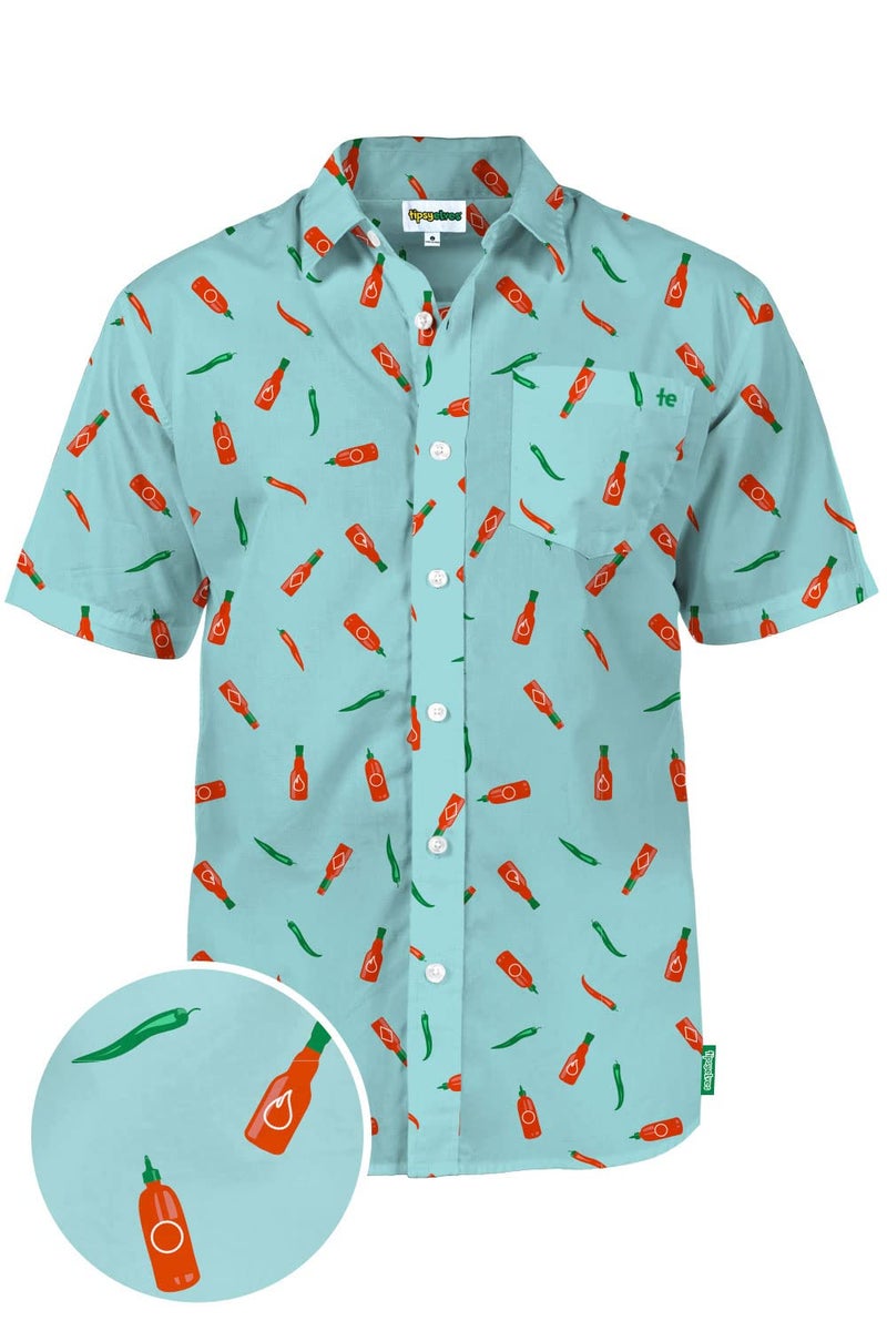 Tipsy Elves Blue Hot Sauce Summer Hawaiian Shirts for Men - Casual Beach & Summer Party Shirts for Men - Stretch Fabric with Modern Fit - Fun Design for Parties & Vacation - Medium - Image 5